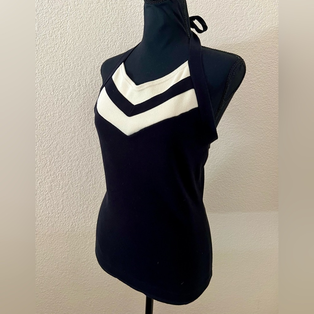 Ralph Lauren Blue Label Black & Cream Halter Top Size Medium
